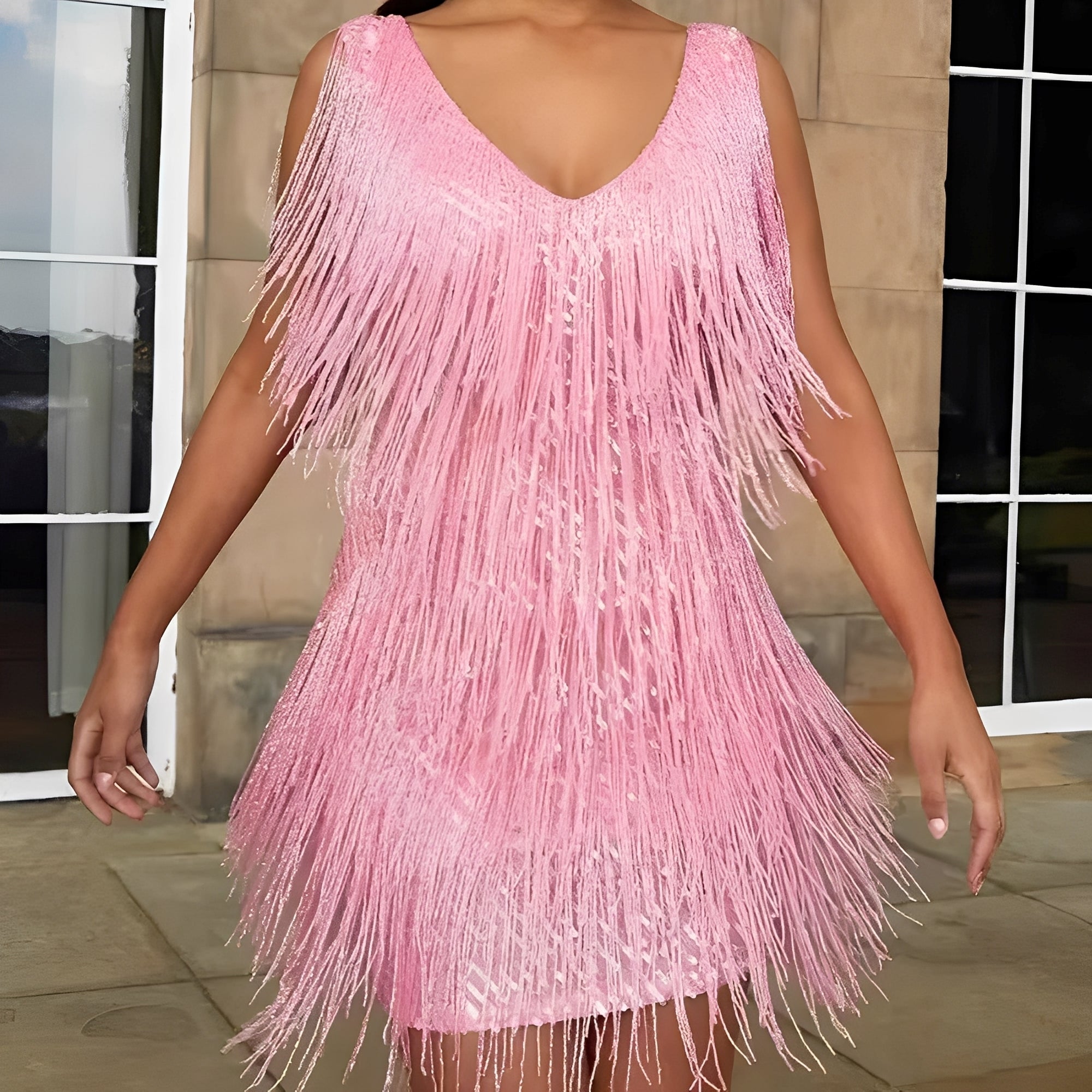 Mégane - Damenkleid mit Fransen für Cocktailabende