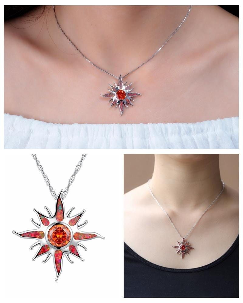 Yani – Halskette mit Sonnenstrahlen-Anhänger aus Feueropal und Granat