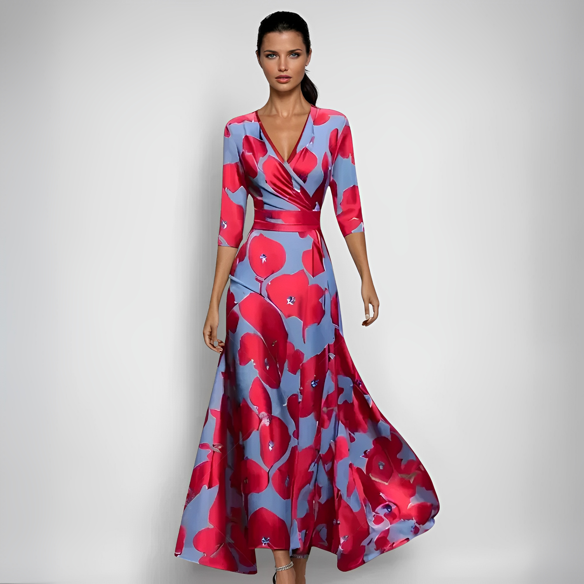 Delores - Langes Kleid mit Blumendesign und langen Ärmeln