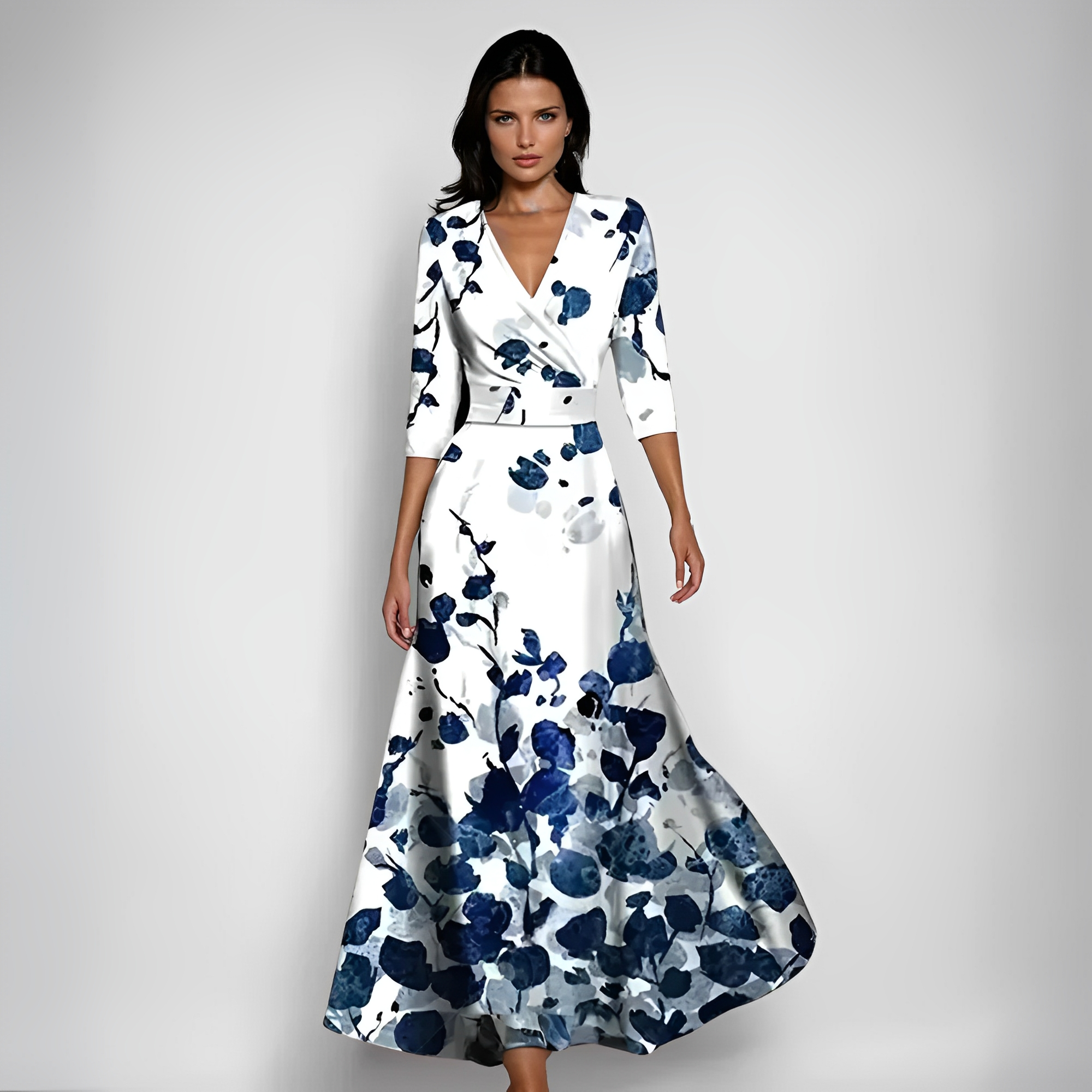 Delores - Langes Kleid mit Blumendesign und langen Ärmeln
