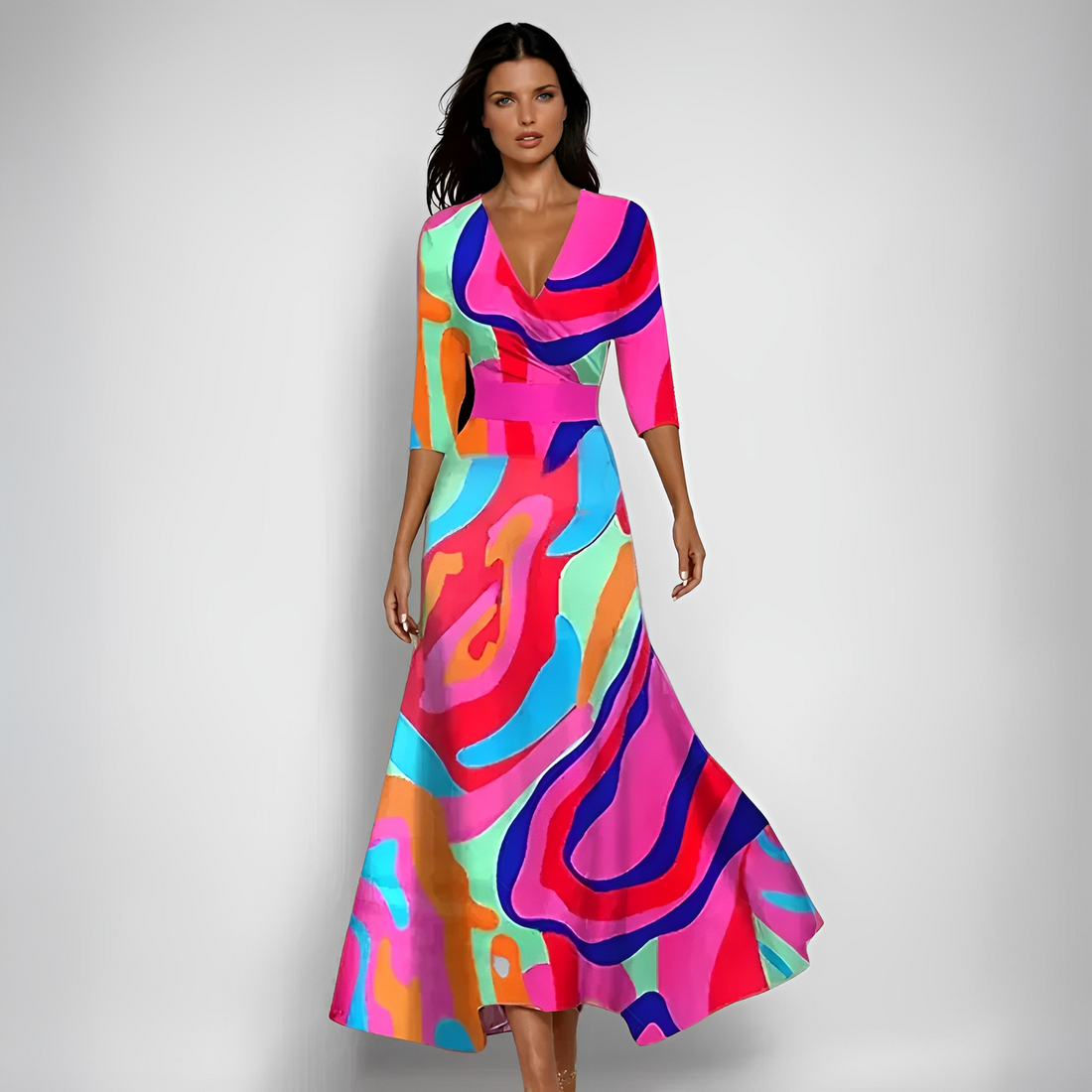 Delores - Langes Kleid mit Blumendesign und langen Ärmeln