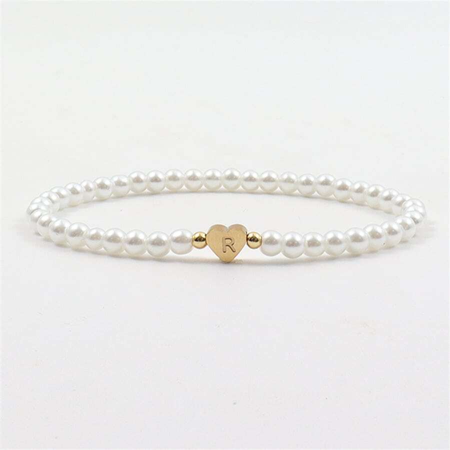 Perlenarmband mit gravierten Initialen - Personalisierbares Herz-Perlenarmband