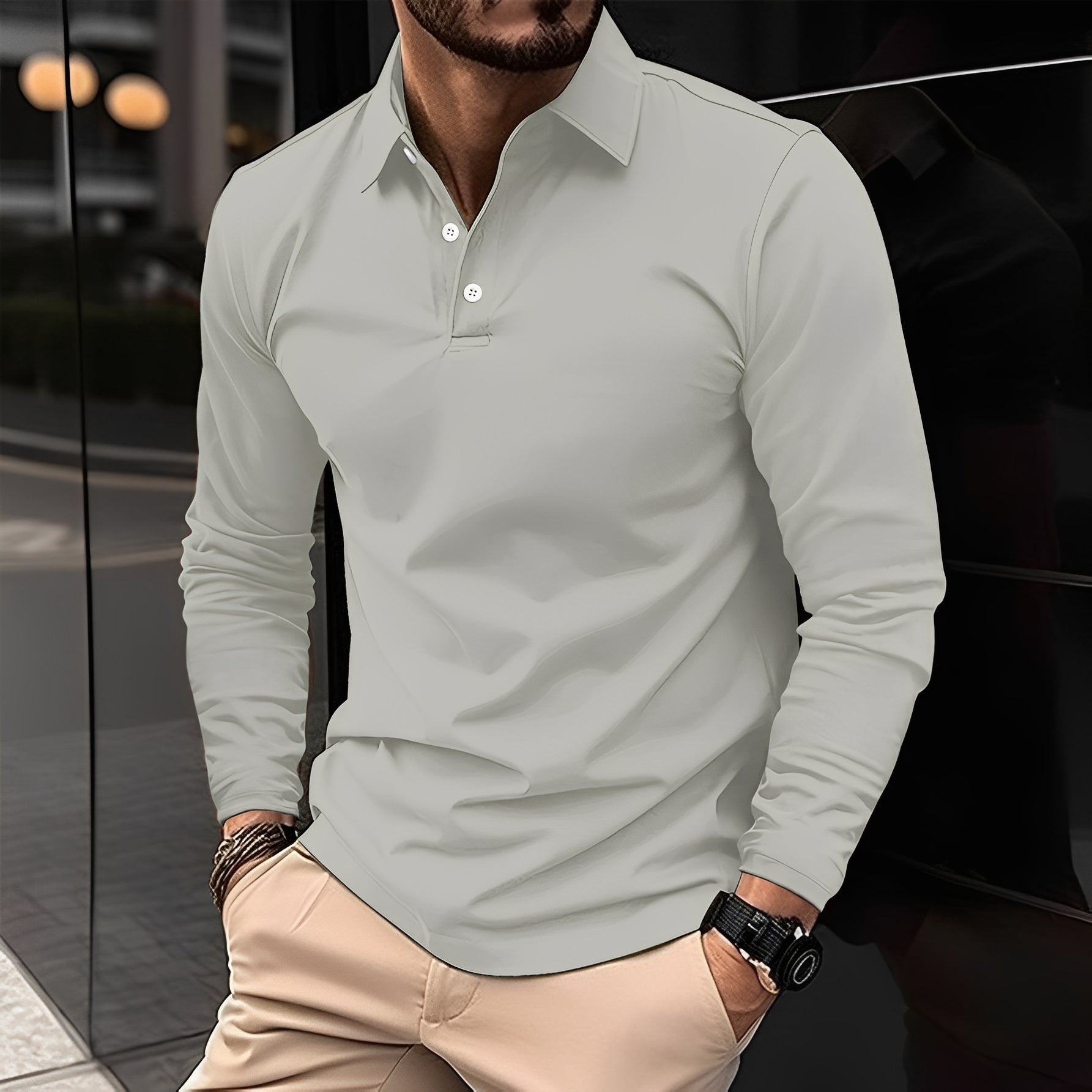 Deacon - Bequemes Langarm-Poloshirt für Herren