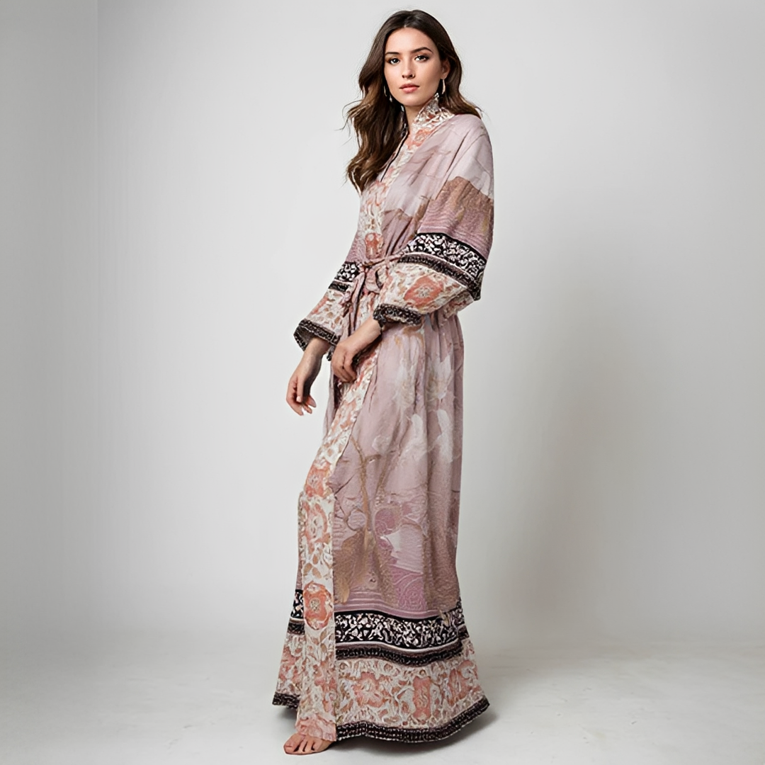 Barbarra - Elegantes langes Damenkleid mit floralem Muster