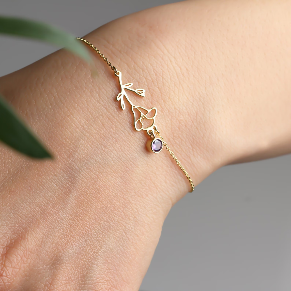 Geburtstagsblumenarmband - Armband mit Geburtsstein und Blume