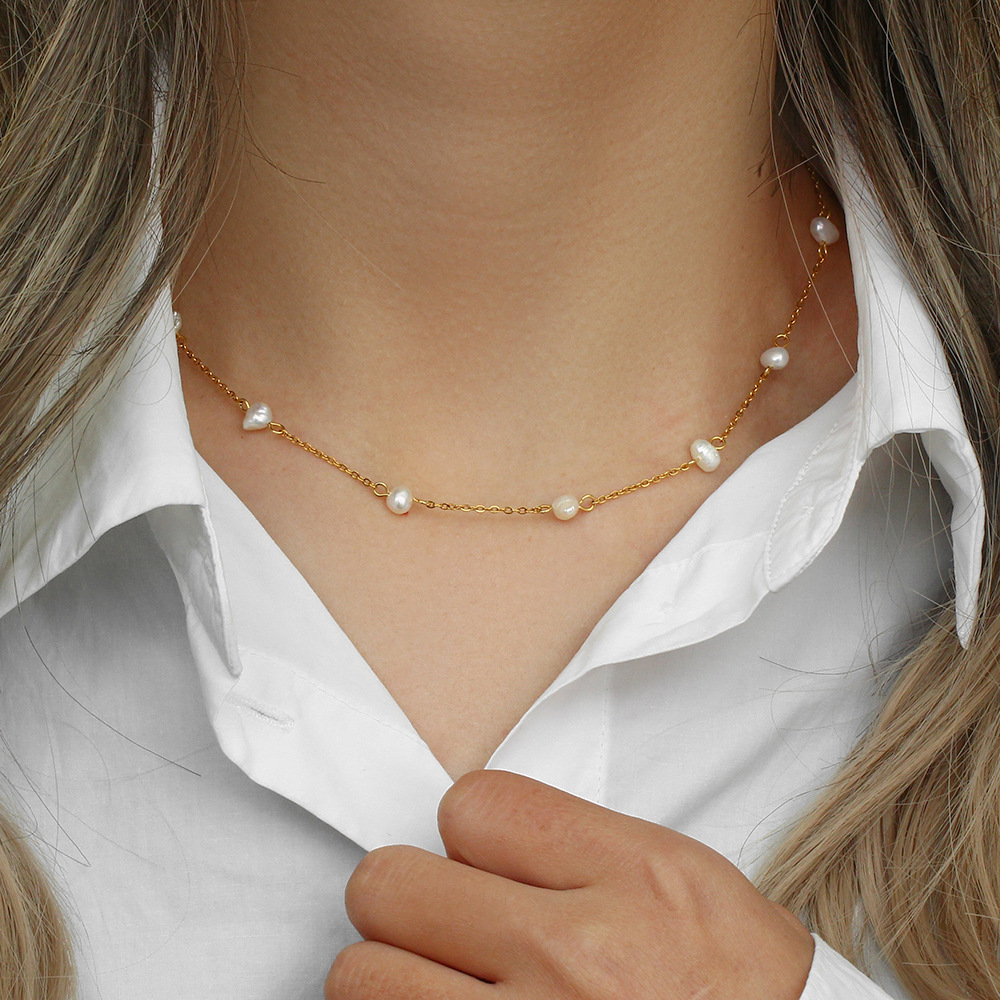 Goldene Perlenhalskette - Alltags-Halskette