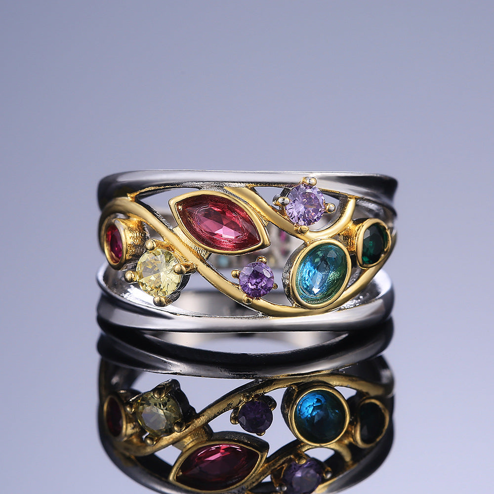 Zelina – Vintage-Ring in zwei Farben mit bunten Zirkonias