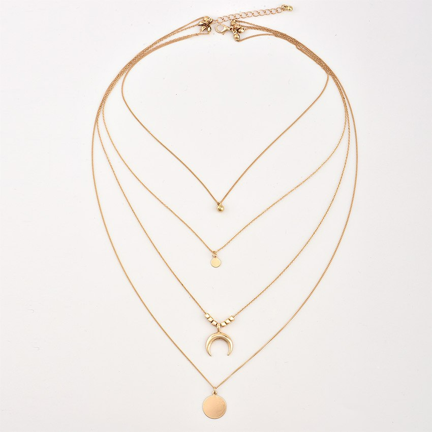 Boho-Halskette mit mehrschichtiger Mondform