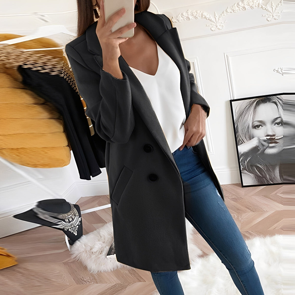Chantal - Eleganter langer Wintermantel für Damen