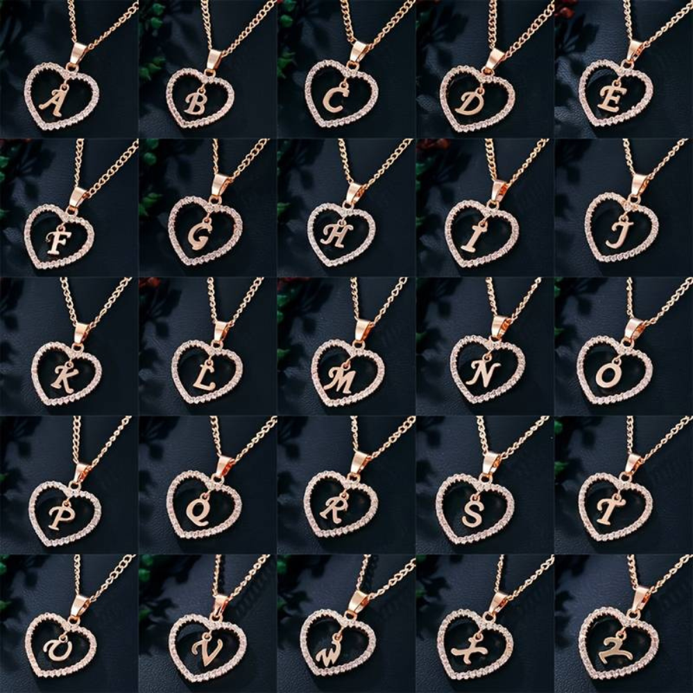 Herz-Anfangs-Kristall-Halsband - Halsband mit Herz-Anfangs-Anhänger