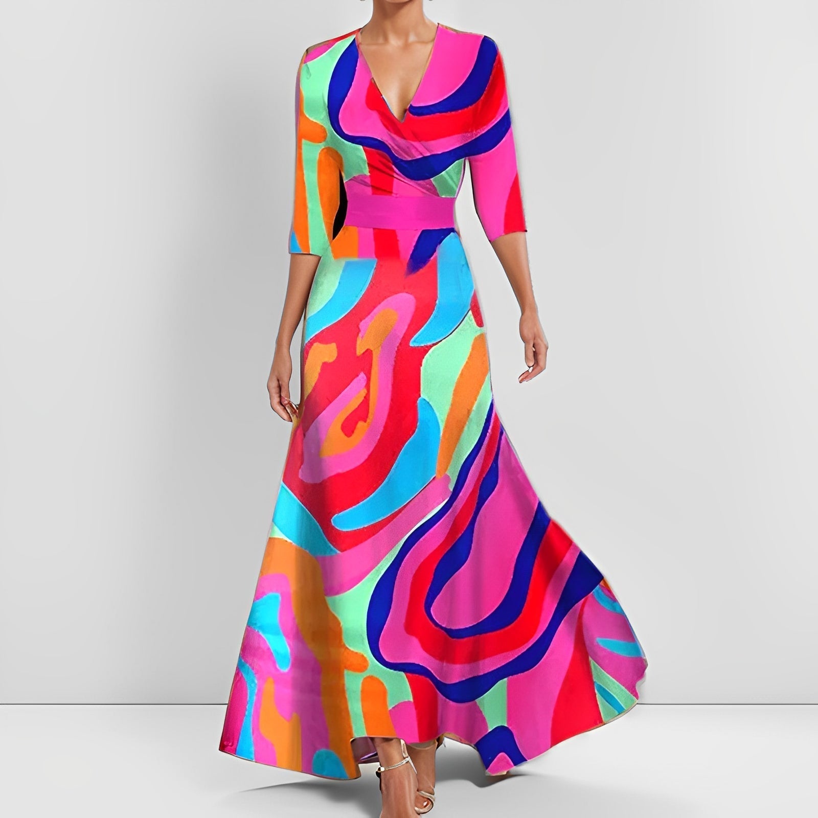 Delores - Langes Kleid mit Blumendesign und langen Ärmeln