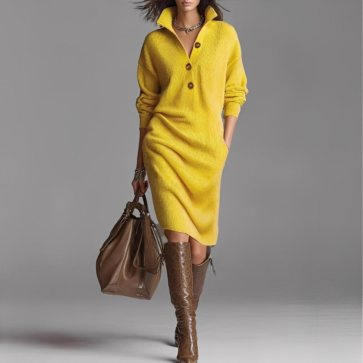 Camryn – Stilvolles Kleid mit Knöpfen und Kragen für Damen