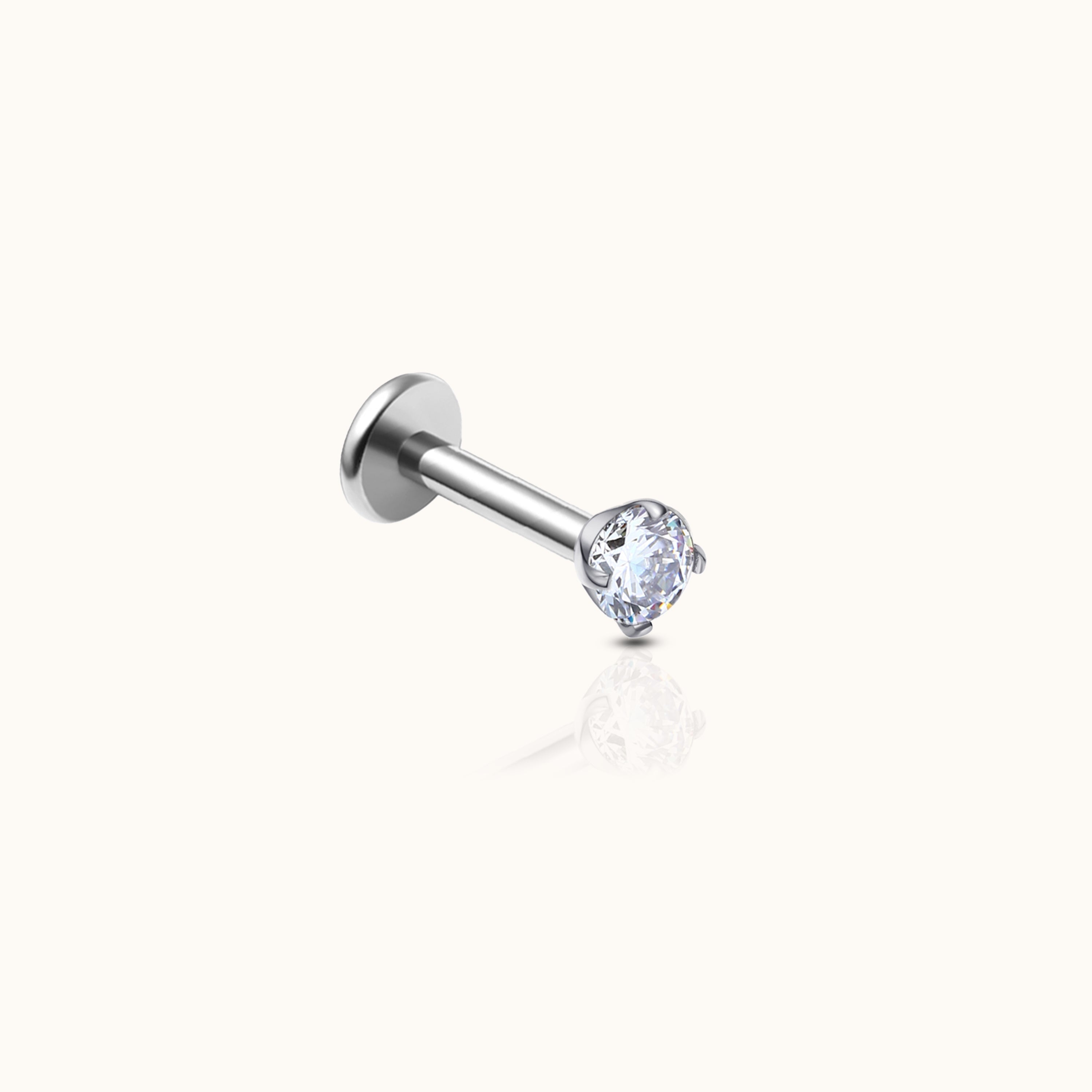 Flache Ohrringe ohne Schraube mit 2 mm und CZ