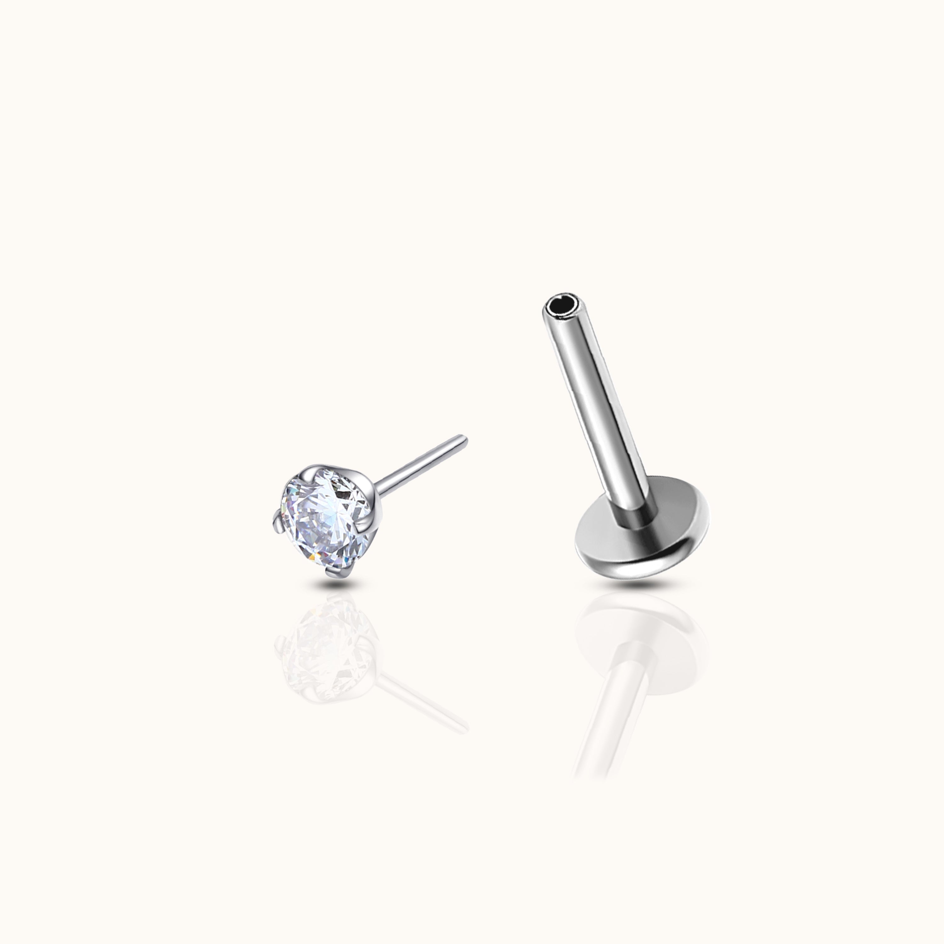 Flache Ohrringe ohne Schraube mit 2 mm und CZ