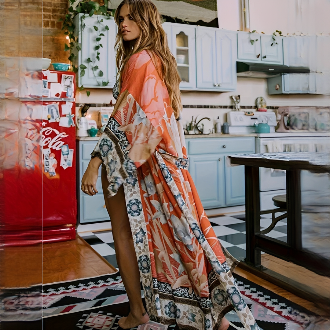 Barbarra - Elegantes langes Damenkleid mit floralem Muster