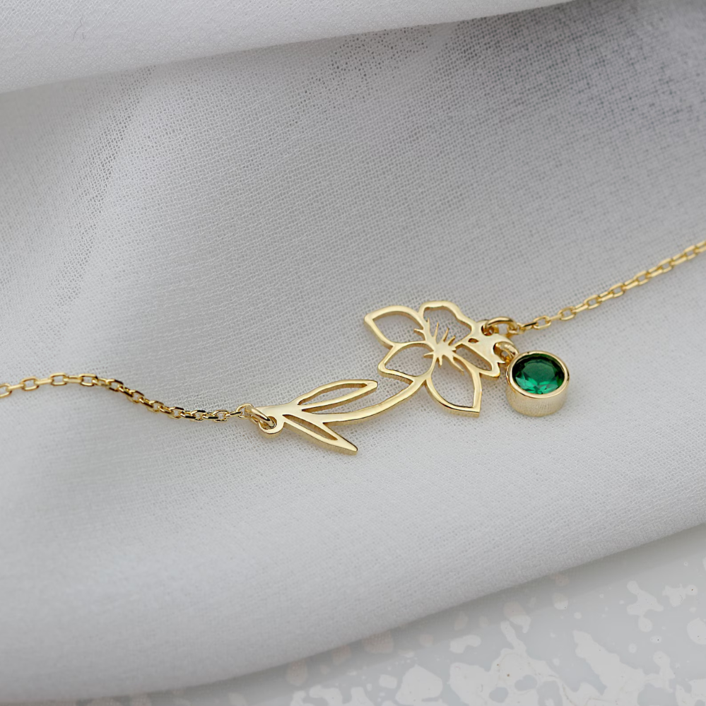 Geburtstagsblumenarmband - Armband mit Geburtsstein und Blume