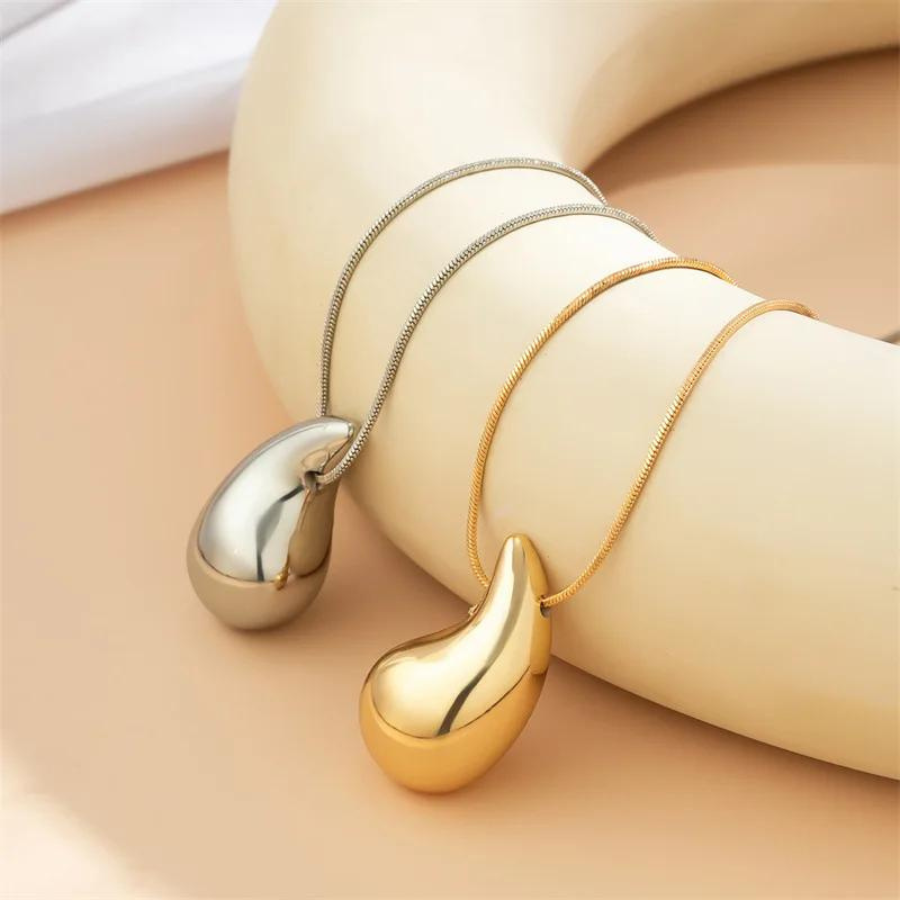 Große Tropfenwasserhalskette - Goldene Halskette mit Tropfenanhänger