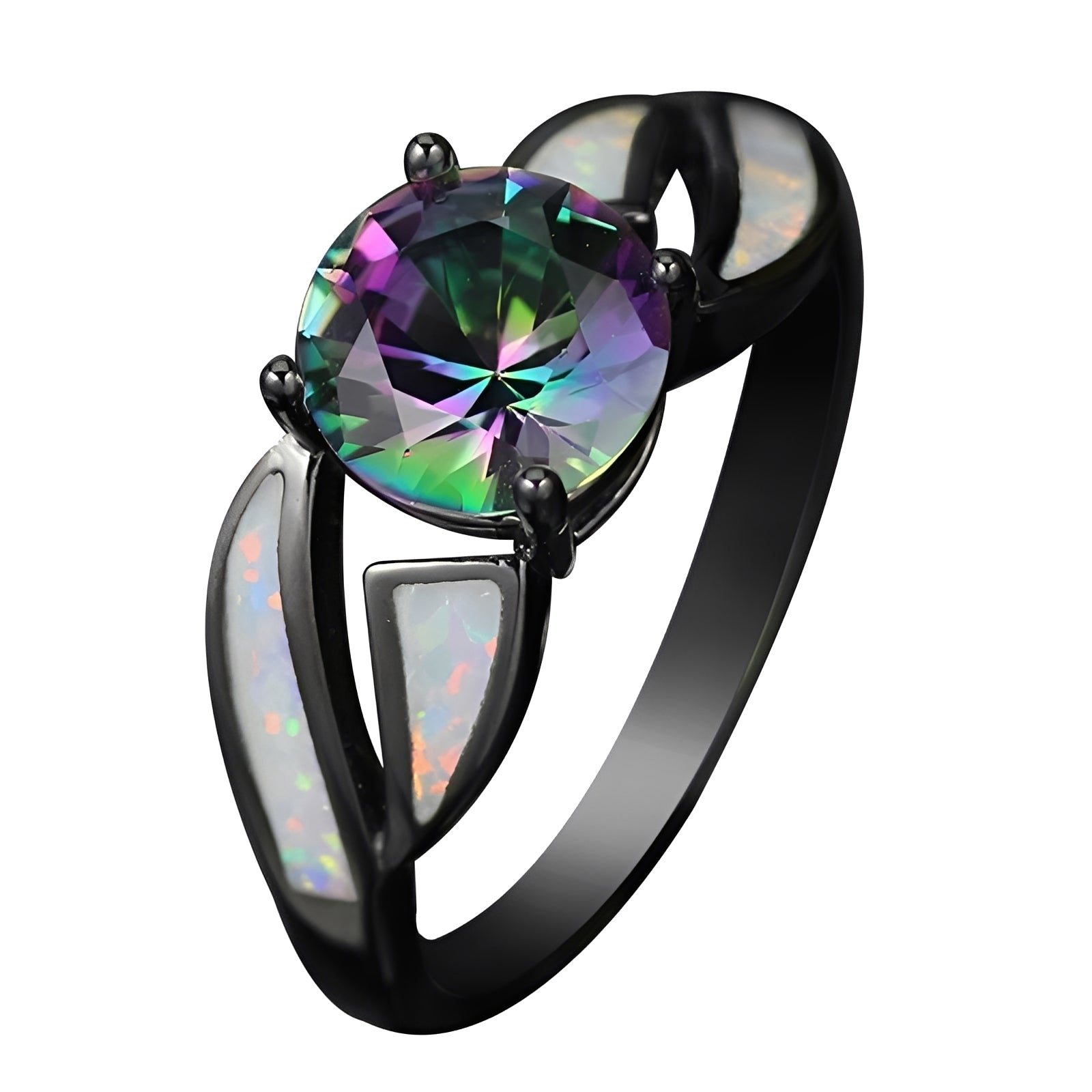 Mirella – Regenbogenring aus Opal und Topas