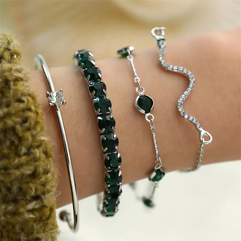 Camille – Elegantes Armbandset mit grünen Steinen