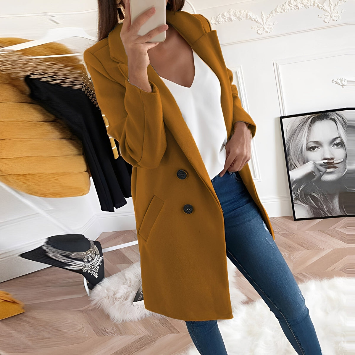 Chantal - Eleganter langer Wintermantel für Damen