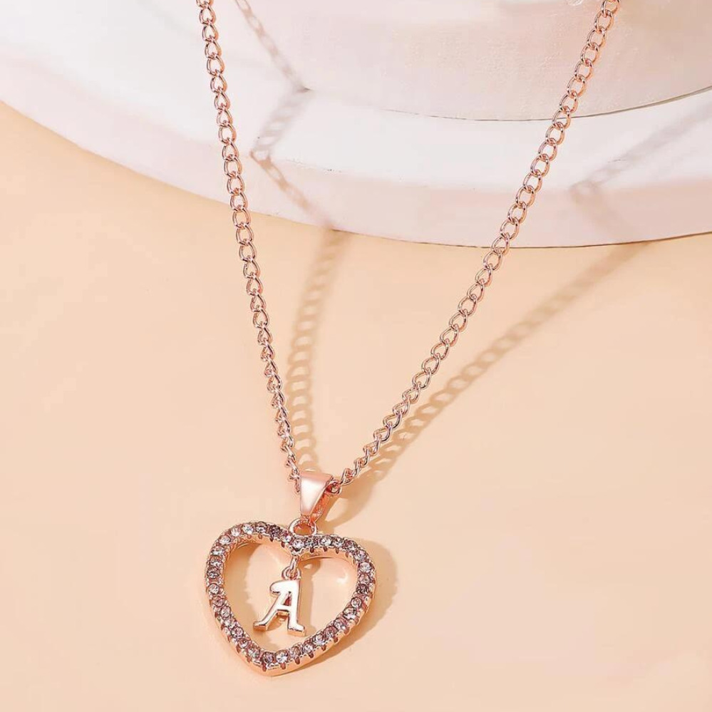 Herz-Anfangs-Kristall-Halsband - Halsband mit Herz-Anfangs-Anhänger
