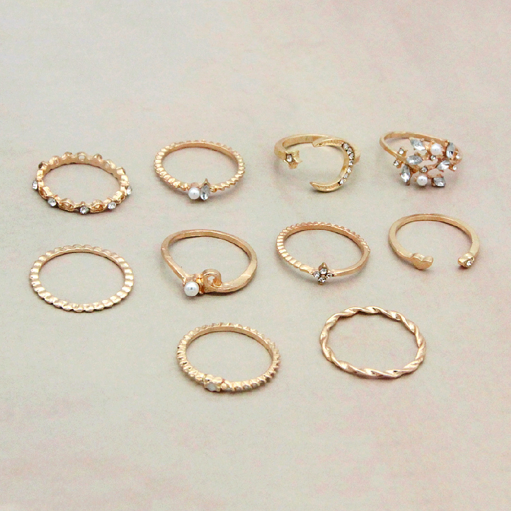 Mond und Stern - Mode-Ring im 10er Set