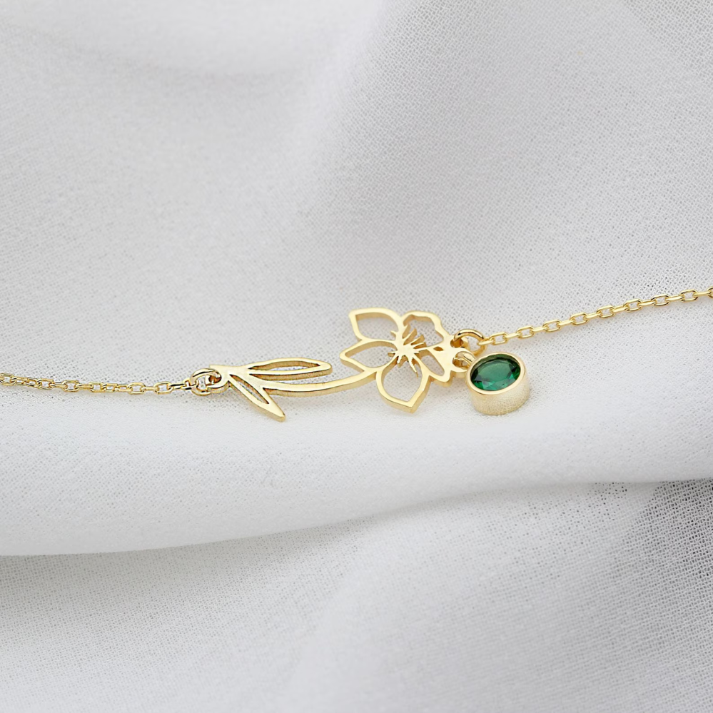 Geburtstagsblumenarmband - Armband mit Geburtsstein und Blume