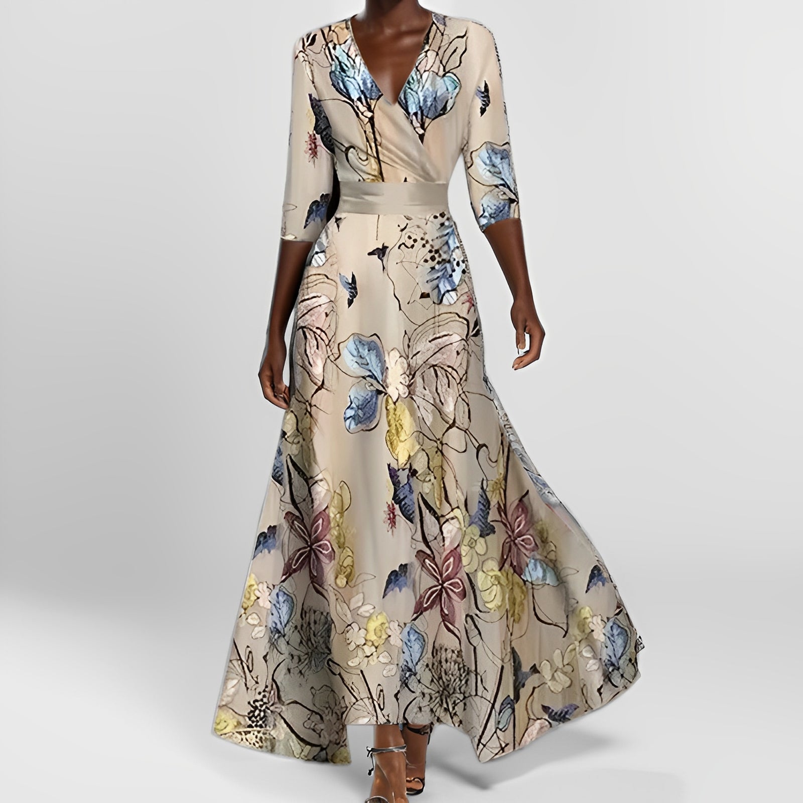 Delores - Langes Kleid mit Blumendesign und langen Ärmeln