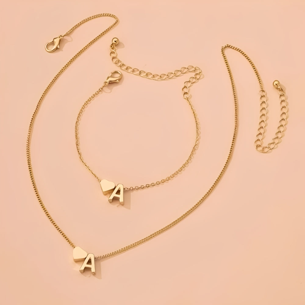 Initialen-Herzschmuckset - Initial Love Schmuckset