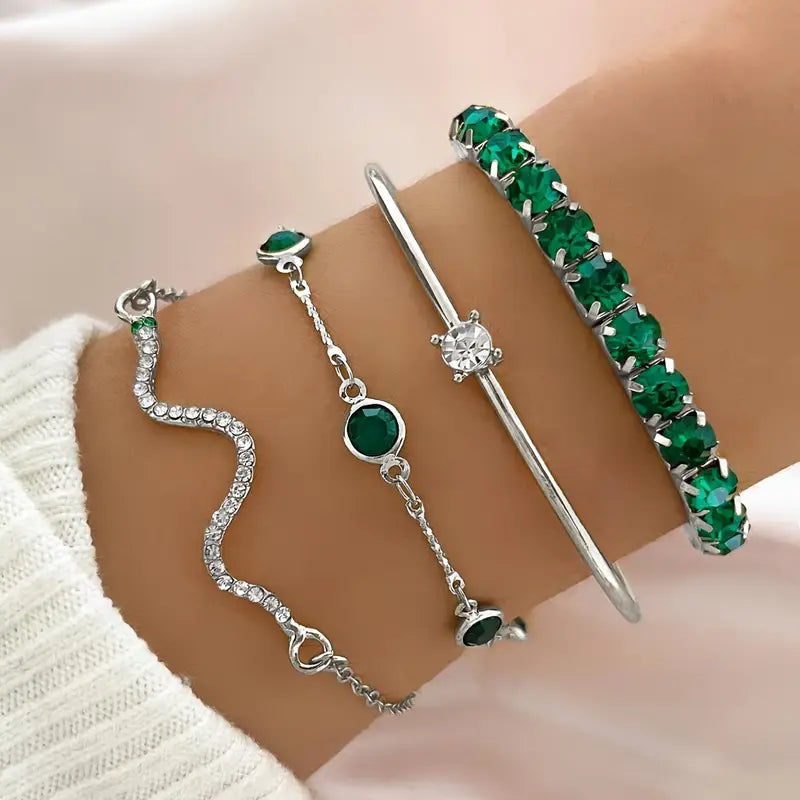 Camille – Elegantes Armbandset mit grünen Steinen