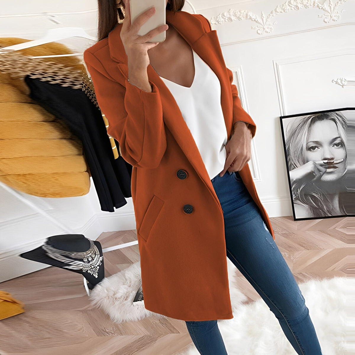 Chantal - Eleganter langer Wintermantel für Damen