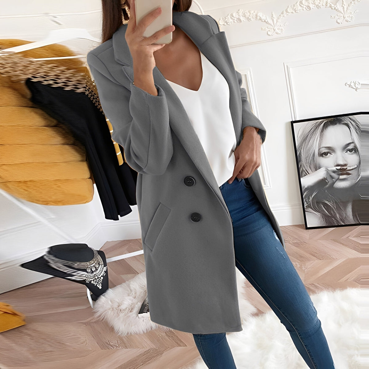 Chantal - Eleganter langer Wintermantel für Damen