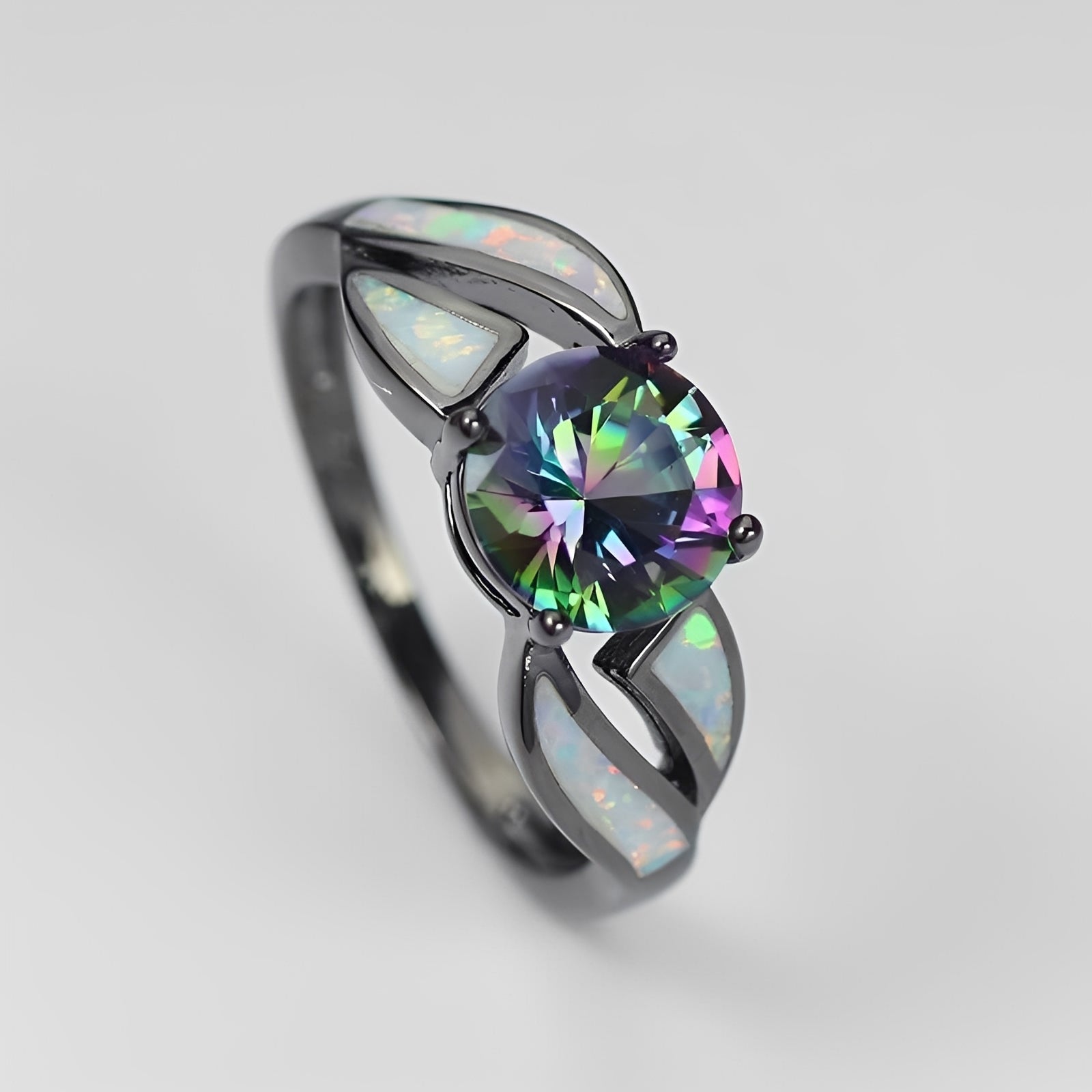 Mirella – Regenbogenring aus Opal und Topas