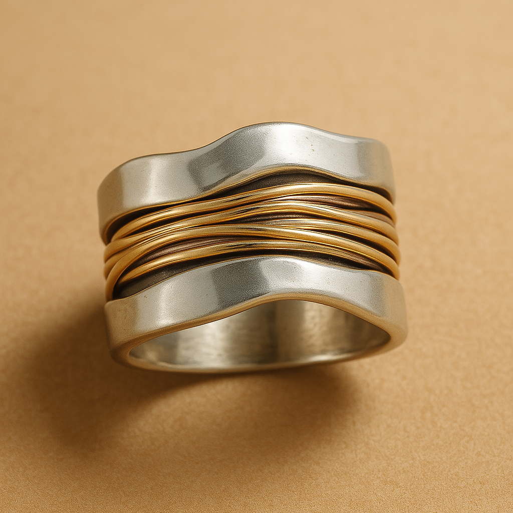 Thalia – Silberring mit verflochtenen Goldfäden