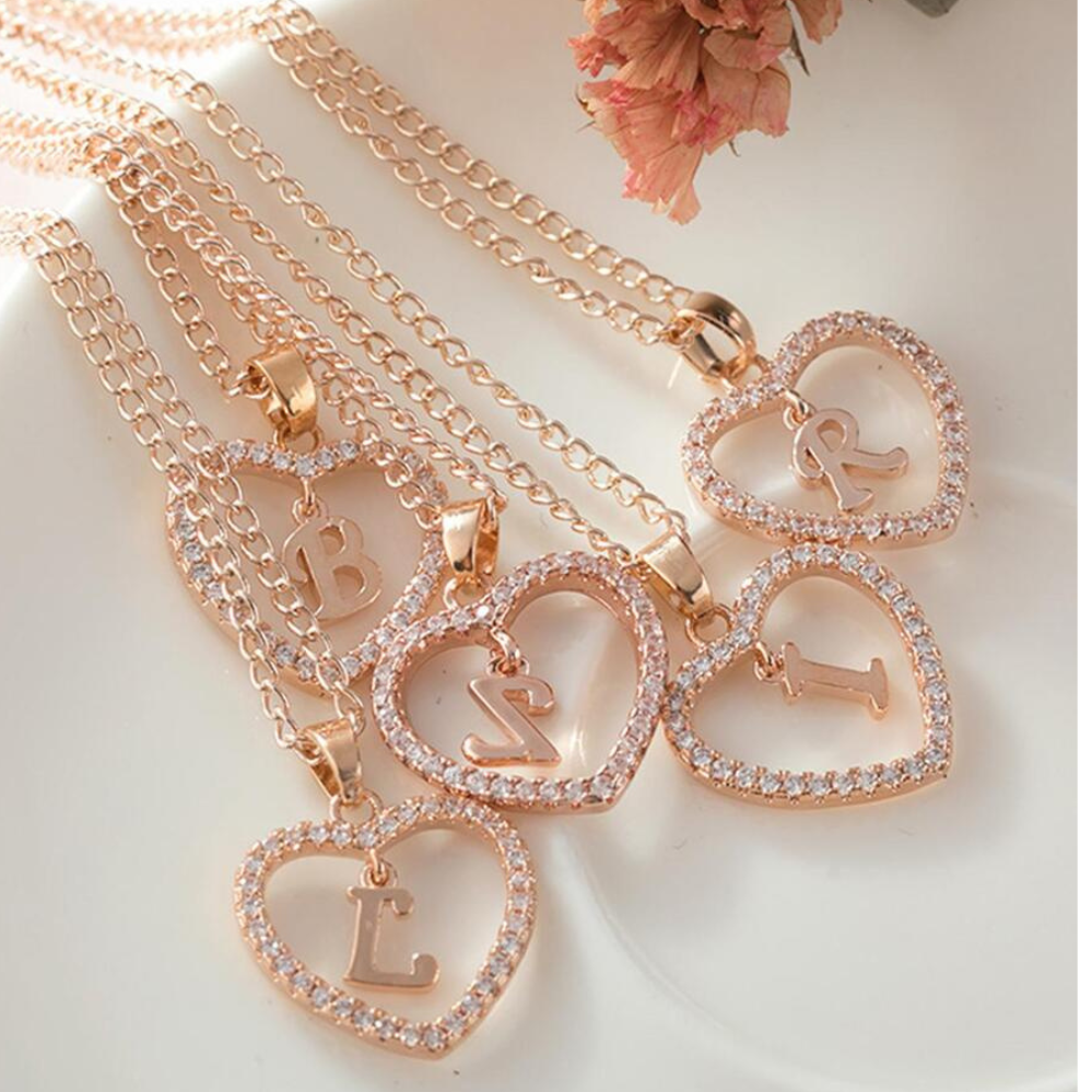 Herz-Anfangs-Kristall-Halsband - Halsband mit Herz-Anfangs-Anhänger