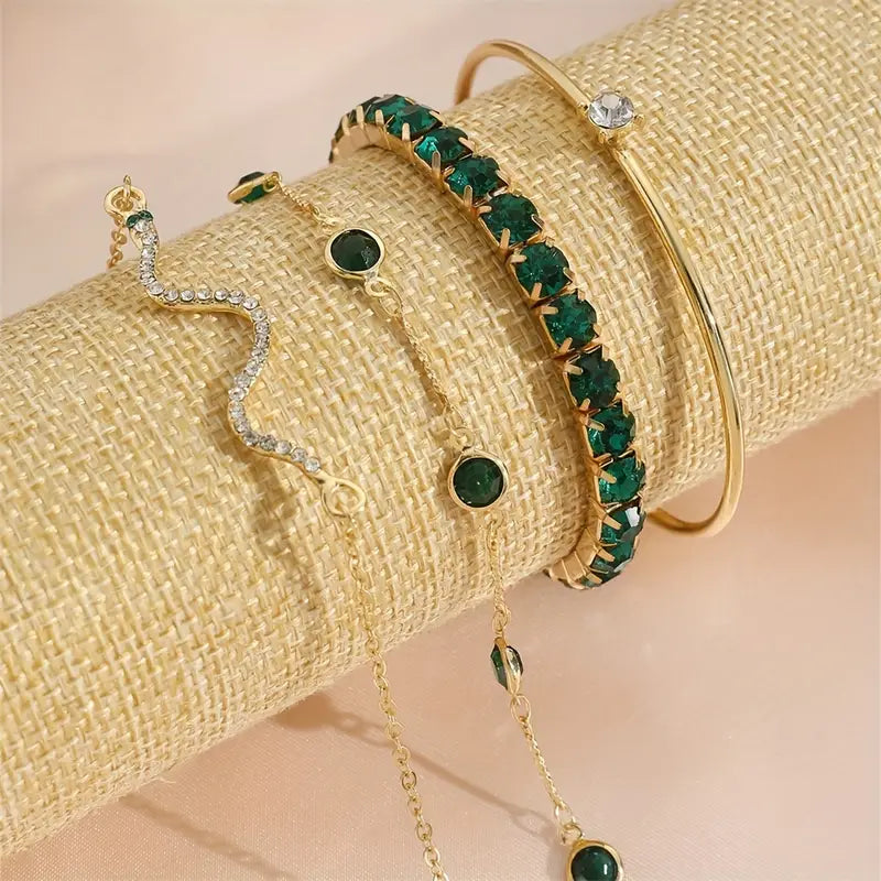 Camille – Elegantes Armbandset mit grünen Steinen