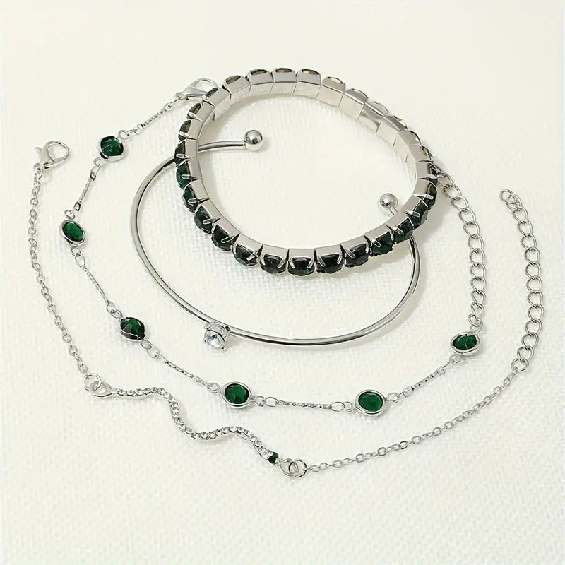 Camille – Elegantes Armbandset mit grünen Steinen