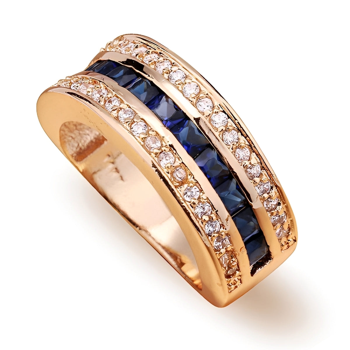 Ronan – Quadratischer Herrenring mit Kristallen und goldenem Saphir