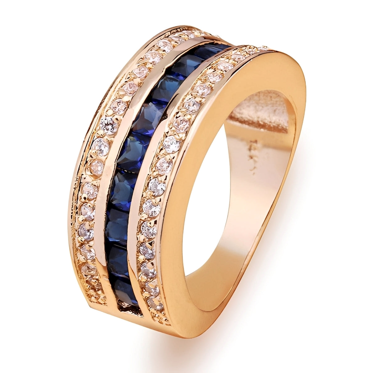 Ronan – Quadratischer Herrenring mit Kristallen und goldenem Saphir