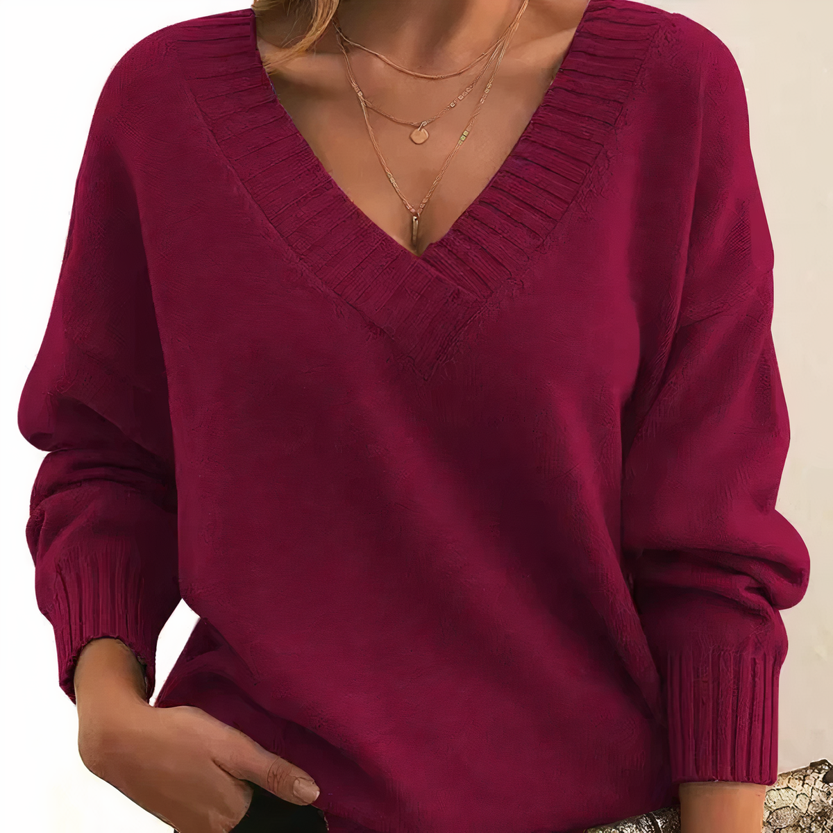 Herbst - Modischer und wohliger Pullover mit V-Ausschnitt