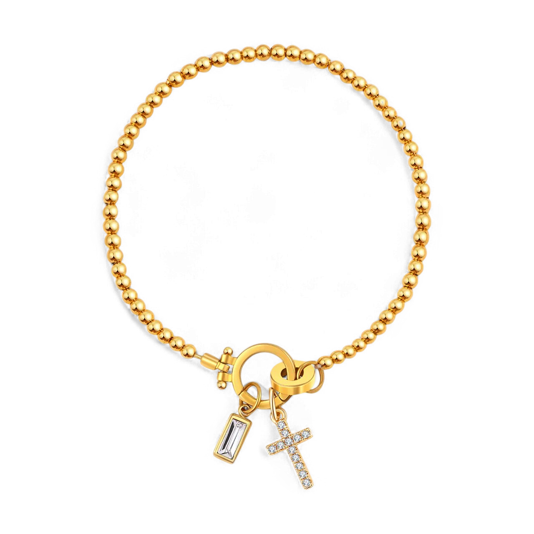 Eli – Geburtssteinarmband mit Kreuzanhänger