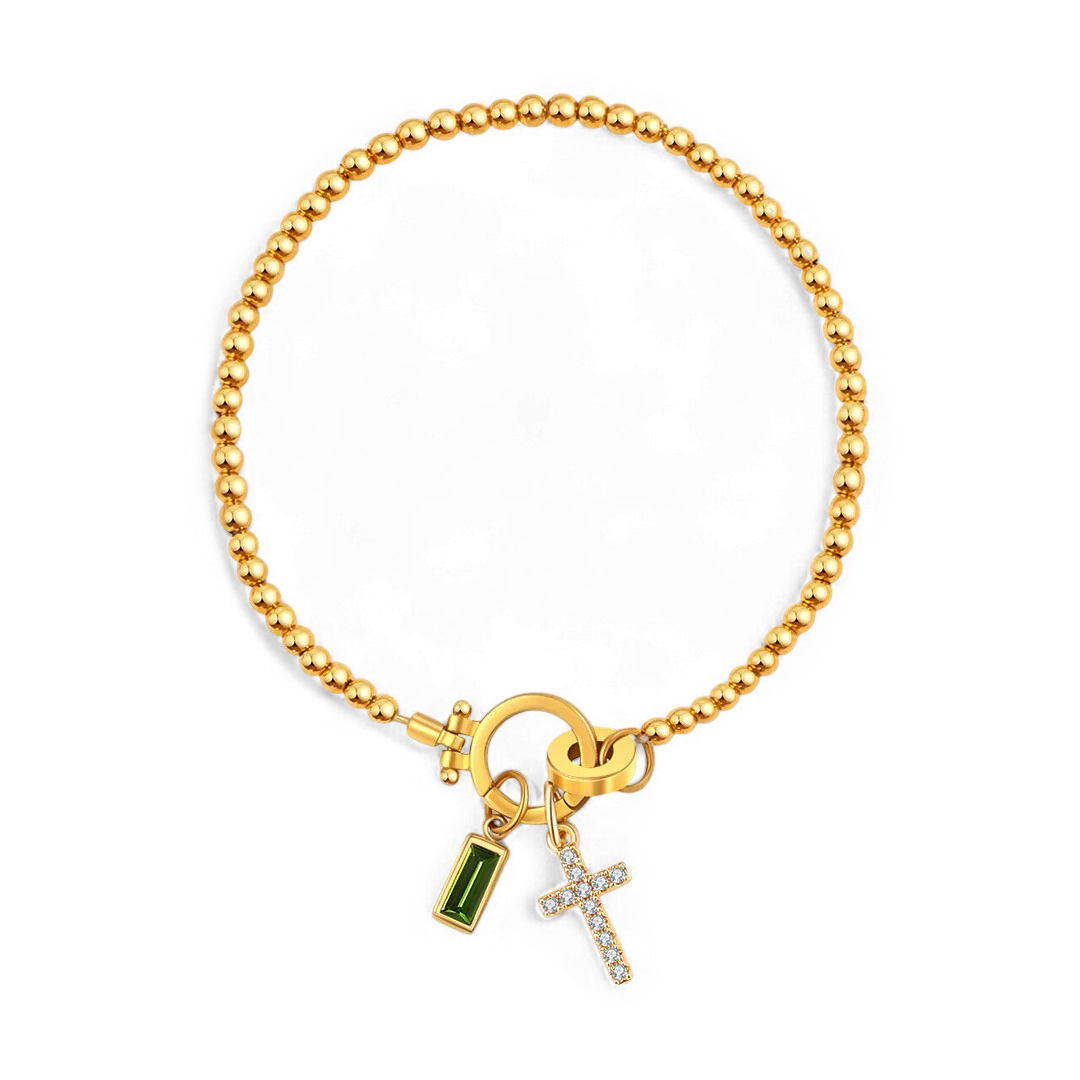Eli – Geburtssteinarmband mit Kreuzanhänger