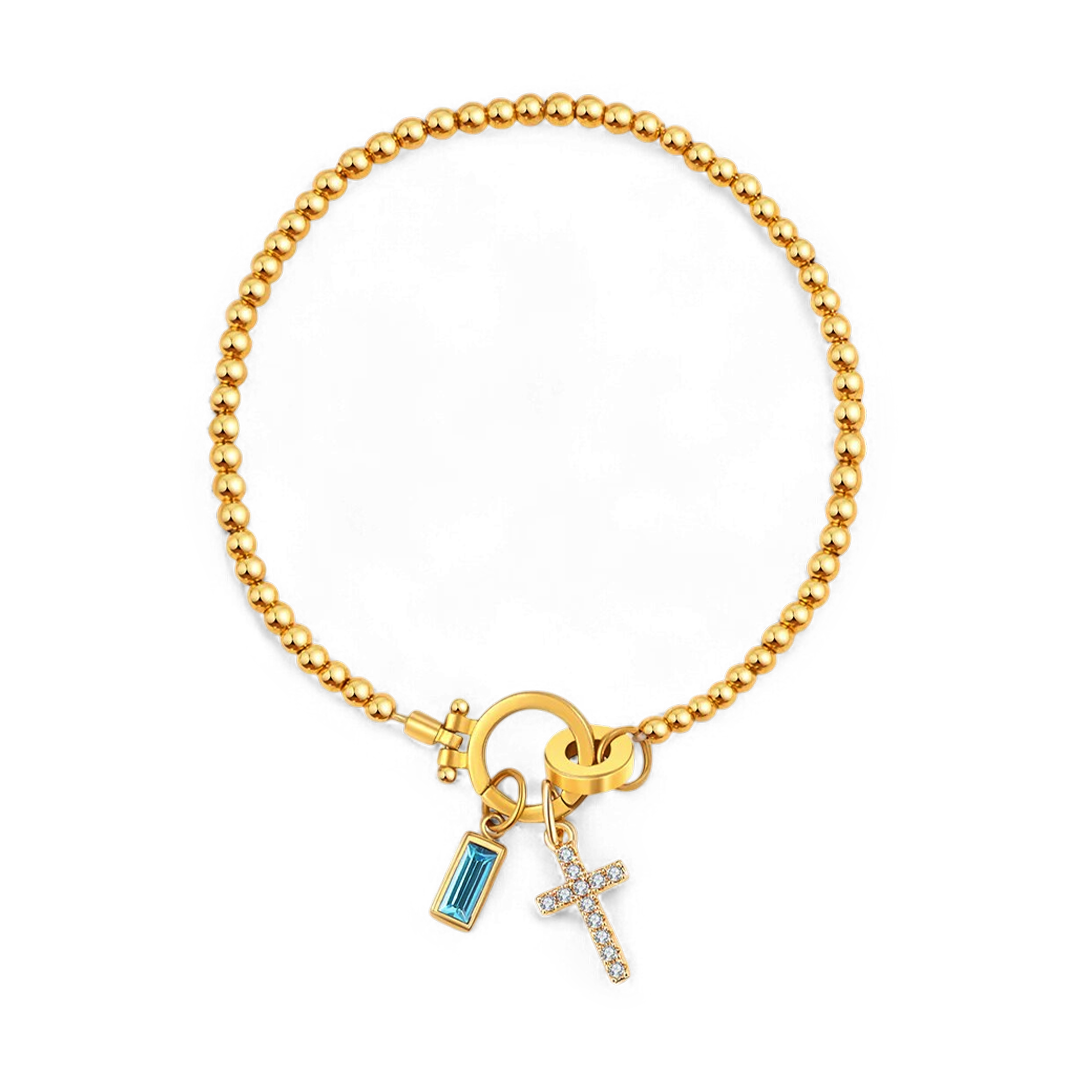 Eli – Geburtssteinarmband mit Kreuzanhänger