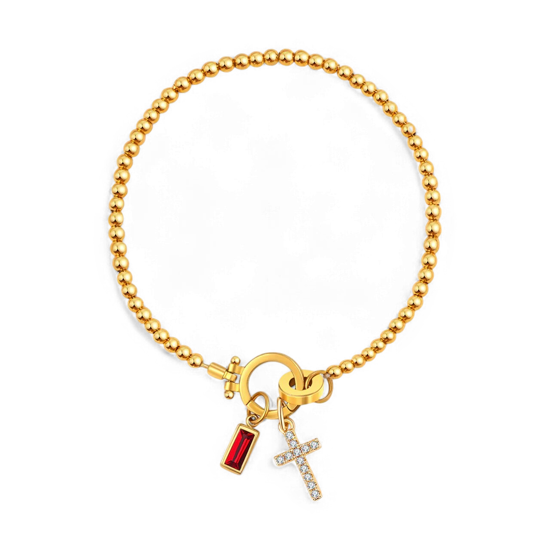 Eli – Geburtssteinarmband mit Kreuzanhänger