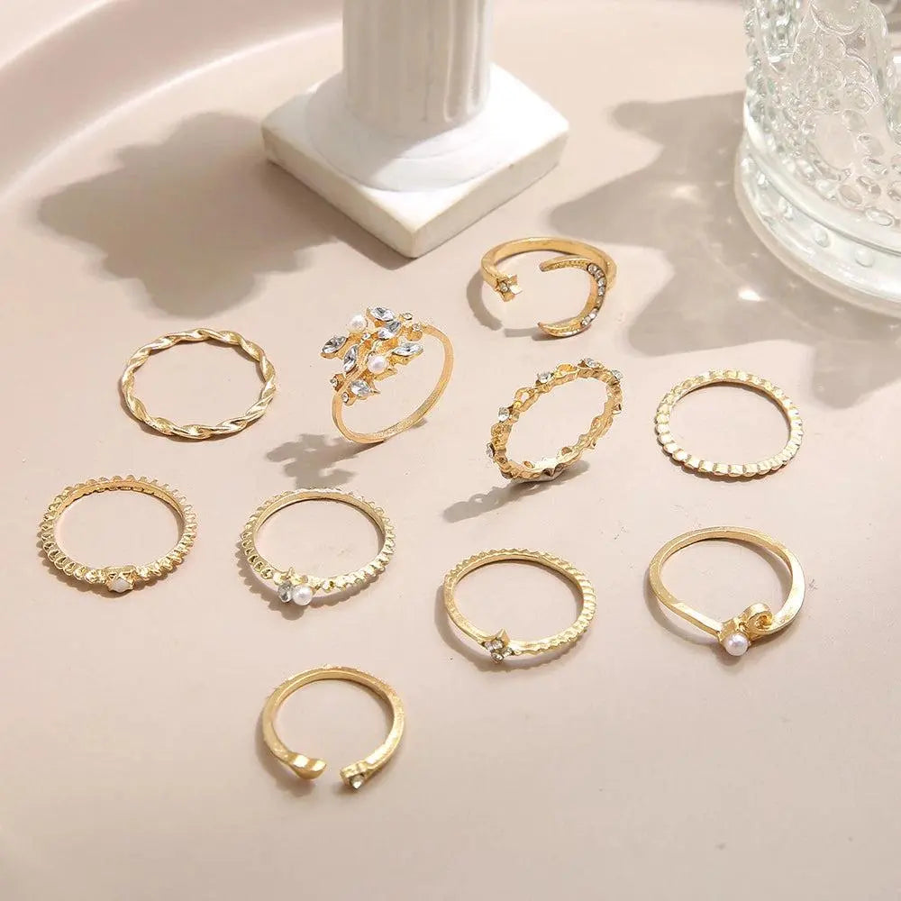 Savana – Set aus 10 Boho-Ringen in Silber- und Goldtönen