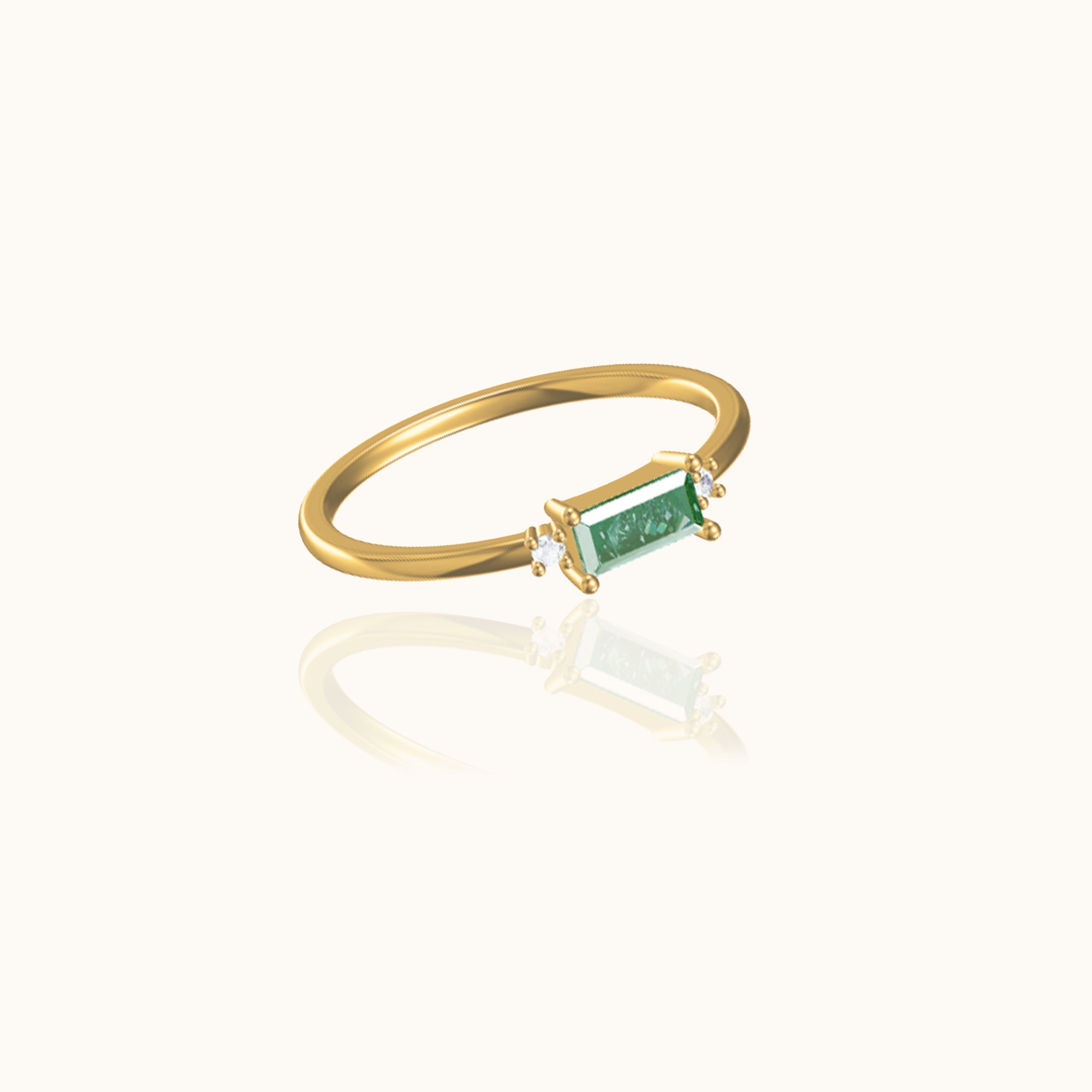 Fen - Weicher Baguette-Ring mit grünem Zirkonia