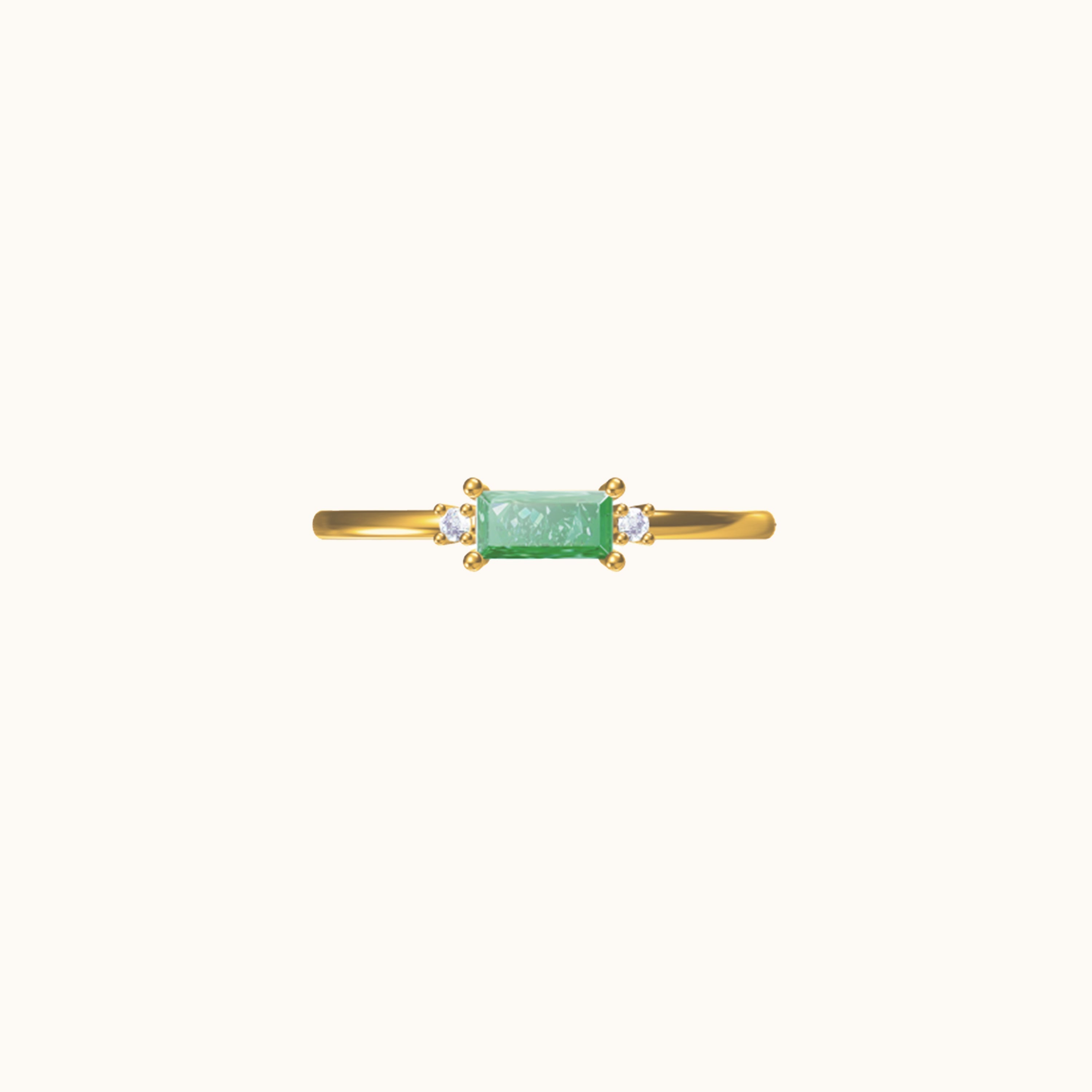 Fen - Weicher Baguette-Ring mit grünem Zirkonia