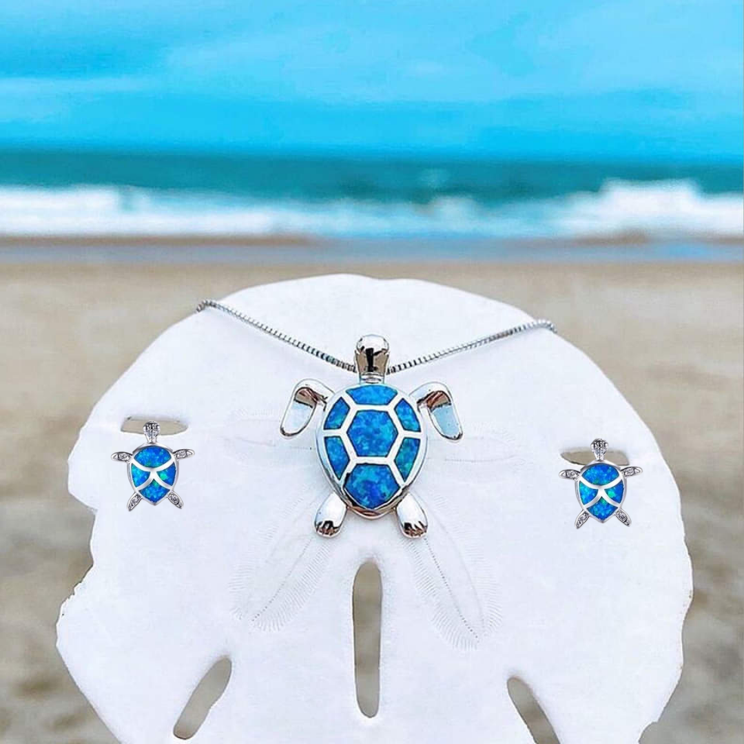 Kailea – Schmuckset aus Opal-Schildkröte und Silber (Halskette + Ohrringe)