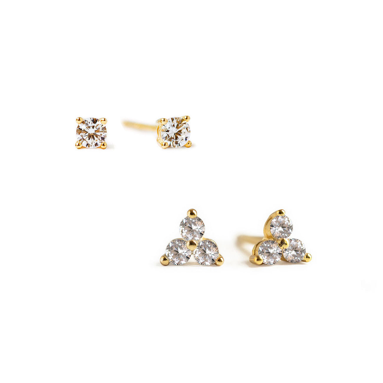 Set aus kleinen Kleeblatt-Ohrringen mit Pavé