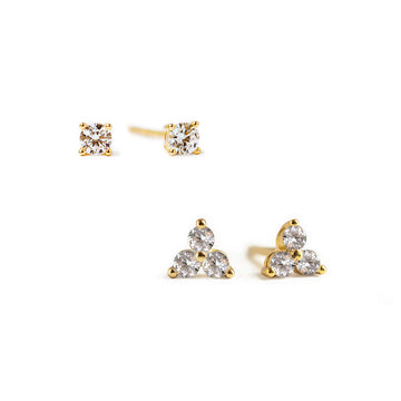 Set aus kleinen Kleeblatt-Ohrringen mit Pavé